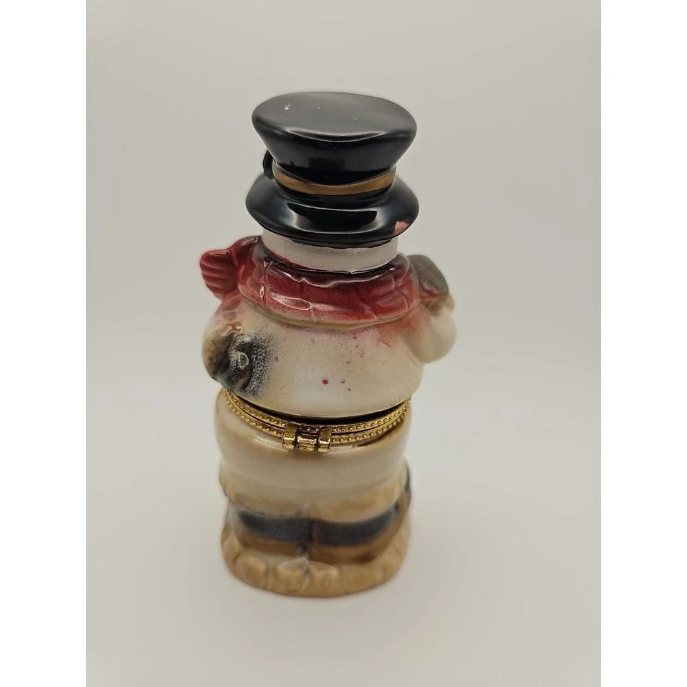 Snowman Trinket‎ Box Jar Christmas Hinged Porcelain Box